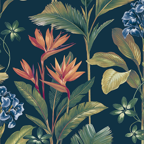 Purchase BG8487 Brewster Wallpaper, Oliana Navy Floral - Belgravia Decor