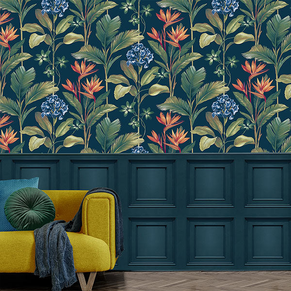 Purchase BG8487 Brewster Wallpaper, Oliana Navy Floral - Belgravia Decor1