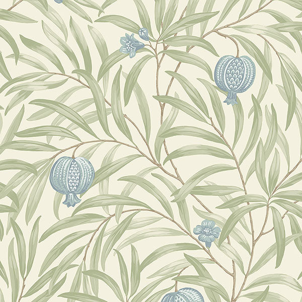 Purchase BG9611 Brewster Wallpaper, Elena Blue Pomegranate - Belgravia Decor