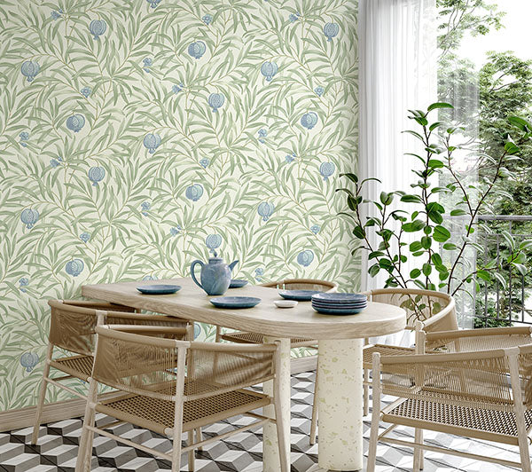 Purchase BG9611 Brewster Wallpaper, Elena Blue Pomegranate - Belgravia Decor1