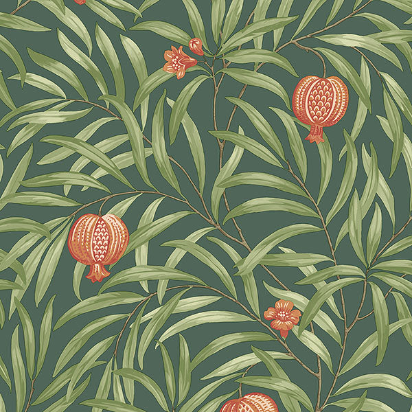 Purchase BG9613 Brewster Wallpaper, Elena Green Pomegranate - Belgravia Decor