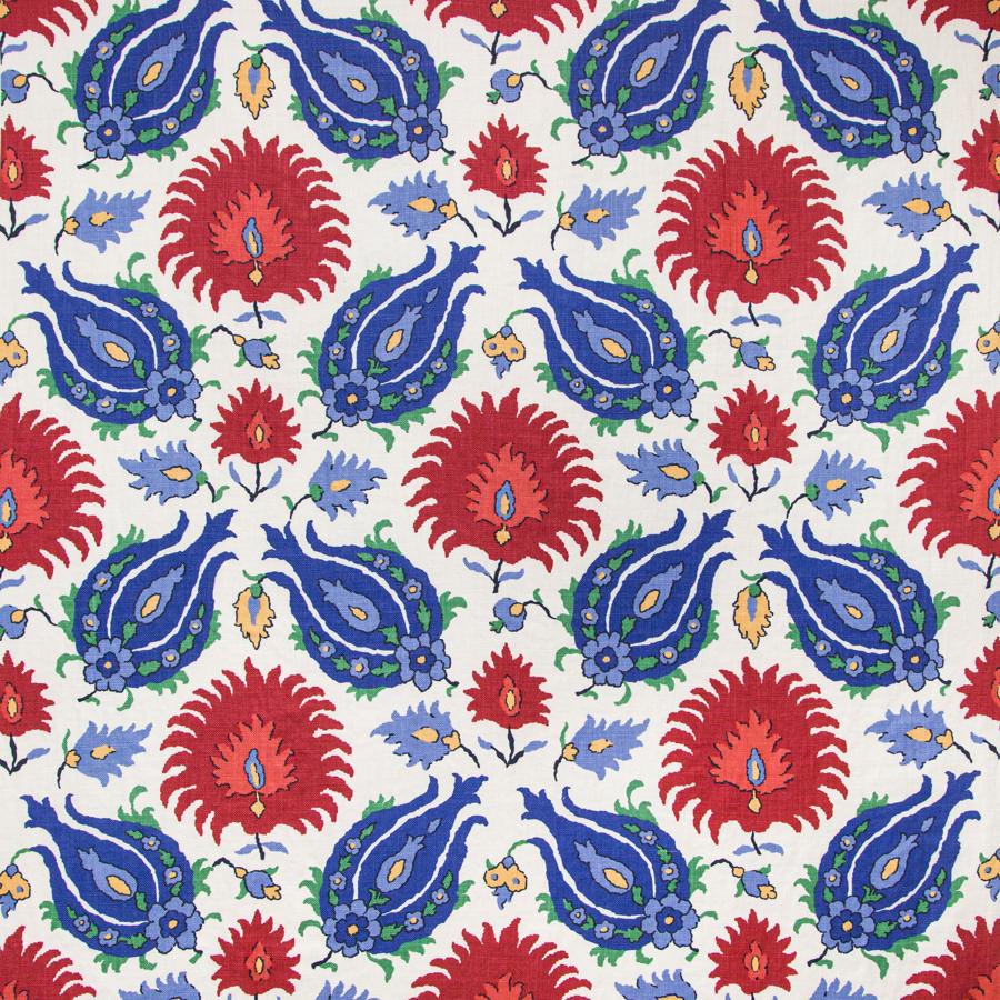 Sample BR-700020-5193 Kashmiri Linen Print Blue/Red Ethnic Brunschwig and Fils Fabric