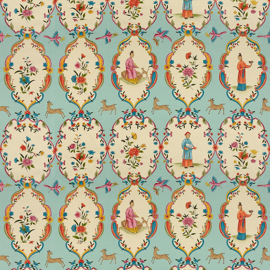 Sample BR-71615-207 Geisha Sky/Rose Modern Chinoiserie Brunschwig and Fils Fabric