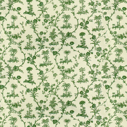 Looking BR-79250-435 West Indies Toile Cotton Print Green On White Botanical by Brunschwig & Fils Fabric