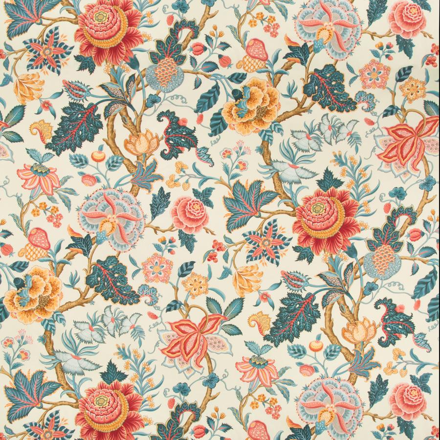Sample BR-79329-195 Nizam Cotton Print Red/Blue Botanical Brunschwig and Fils Fabric