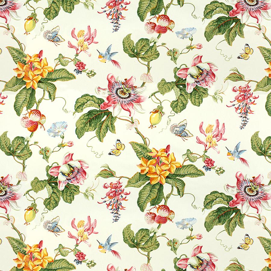 Sample BR-79499.000.0 Parfum D Ete Cotton Print White Botanical Brunschwig and Fils Fabric