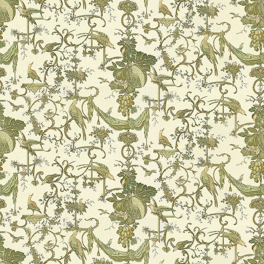 Sample BR-79500-432 Kininvie Cotton Print Leaf On White Botanical Brunschwig and Fils Fabric