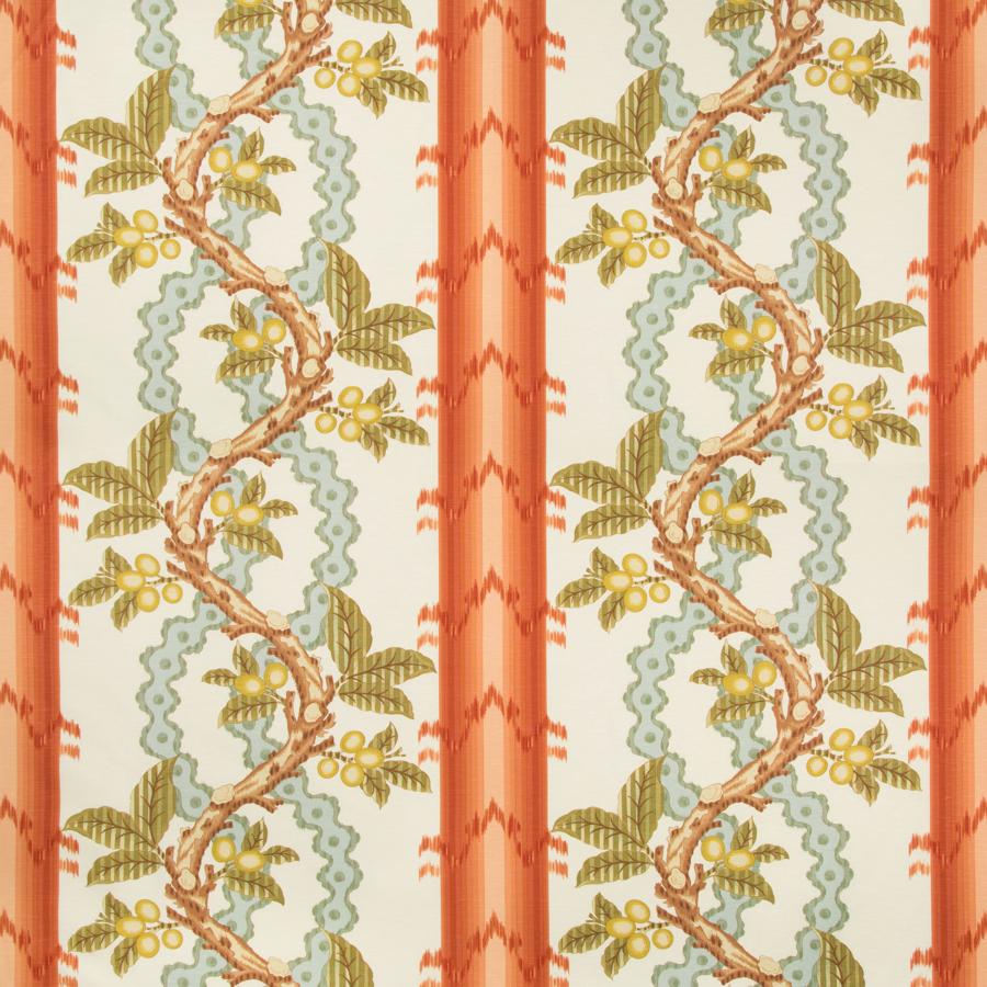 Sample BR-79510-123 Josselin Cotton And Linen Print Spice/Celadon Botanical Brunschwig and Fils Fabric