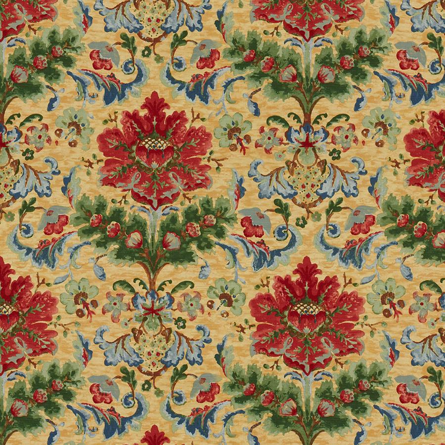 Sample BR-79574-335 Windsor Damask Cotton and Linen Print Red On Topaz Damask Brunschwig and Fils Fabric