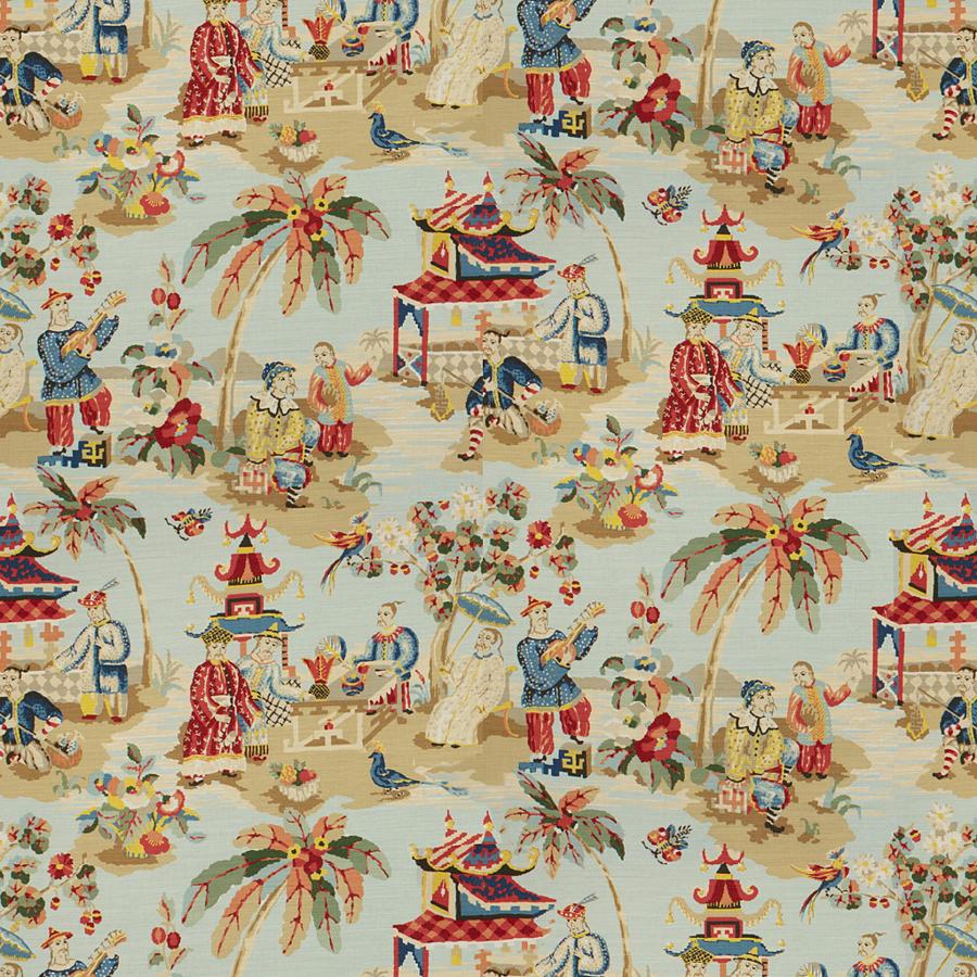 View BR-79601-207 Xian Linen & Cotton Print Sky Modern Chinoiserie by Brunschwig & Fils Fabric