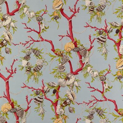 Sample BR-79758-249 Aphrodites Treasures Linen and Cotton Print Aquamarine Novelty Brunschwig and Fils Fabr