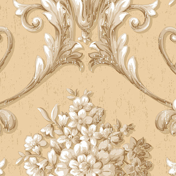 Purchase Cs35620 | Classic Silks 2, Yellow Damask - Norwall Wallpaper