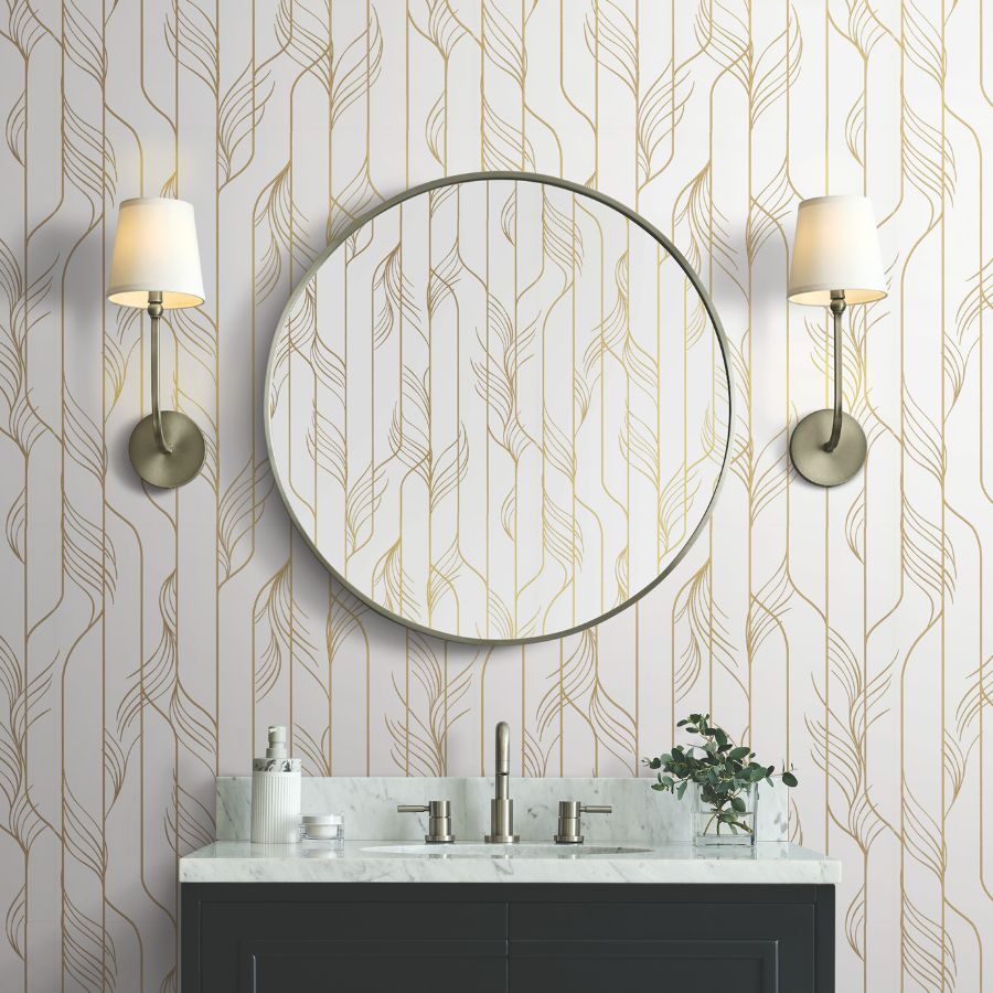 Purchase Df3301 | Decadence Ii, Elemental Thread White & Gold - Candice Olson Wallpaper