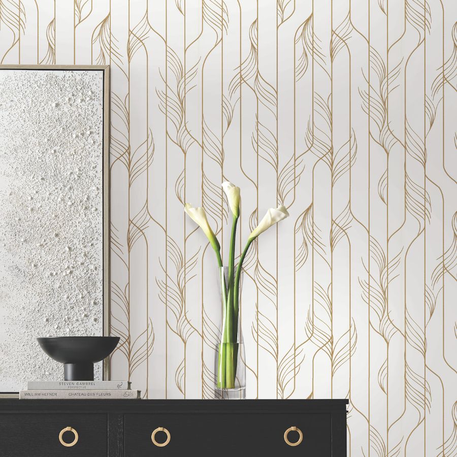 Purchase Df3301 | Decadence Ii, Elemental Thread White & Gold - Candice Olson Wallpaper