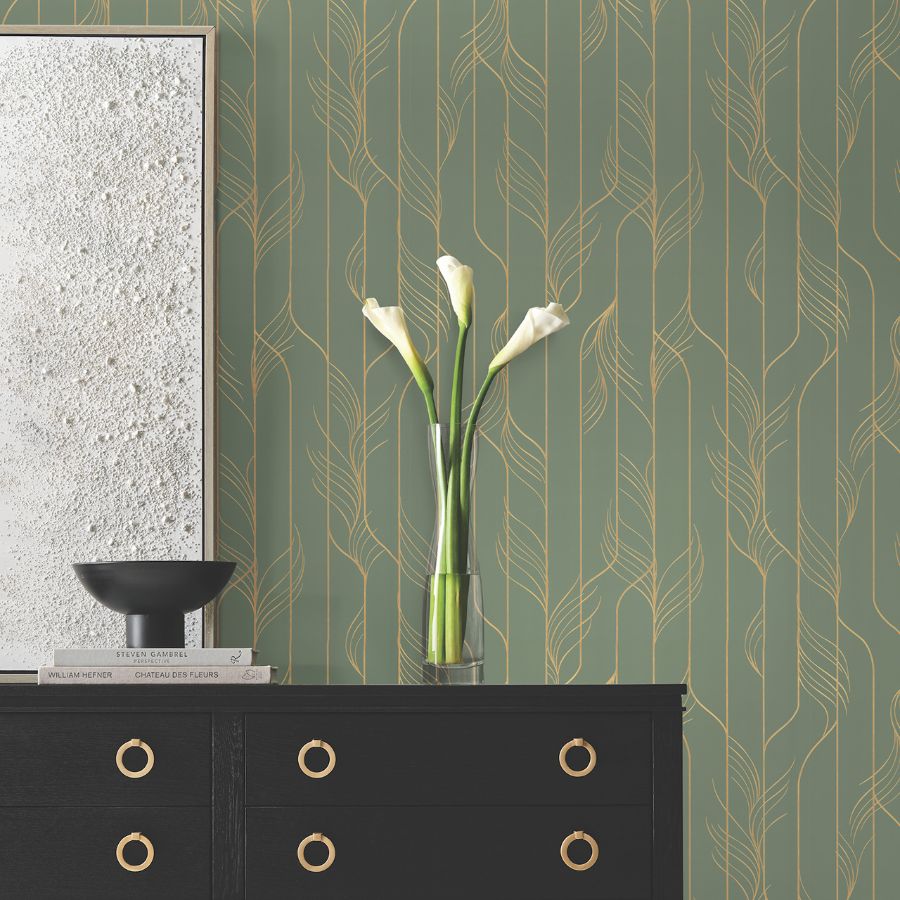 Purchase Df3306 | Decadence Ii, Elemental Thread Green & Gold - Candice Olson Wallpaper
