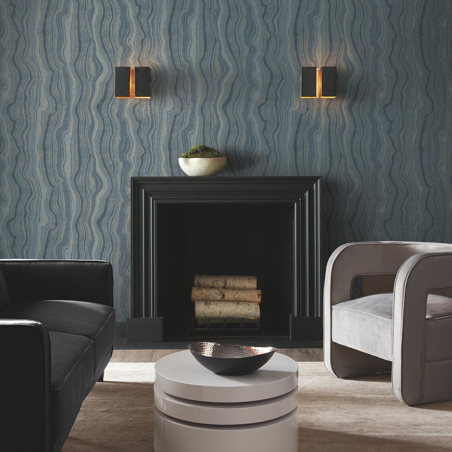 Purchase Df3321 | Decadence Ii, Mineral Shimmer Denim & Gold - Candice Olson Wallpaper