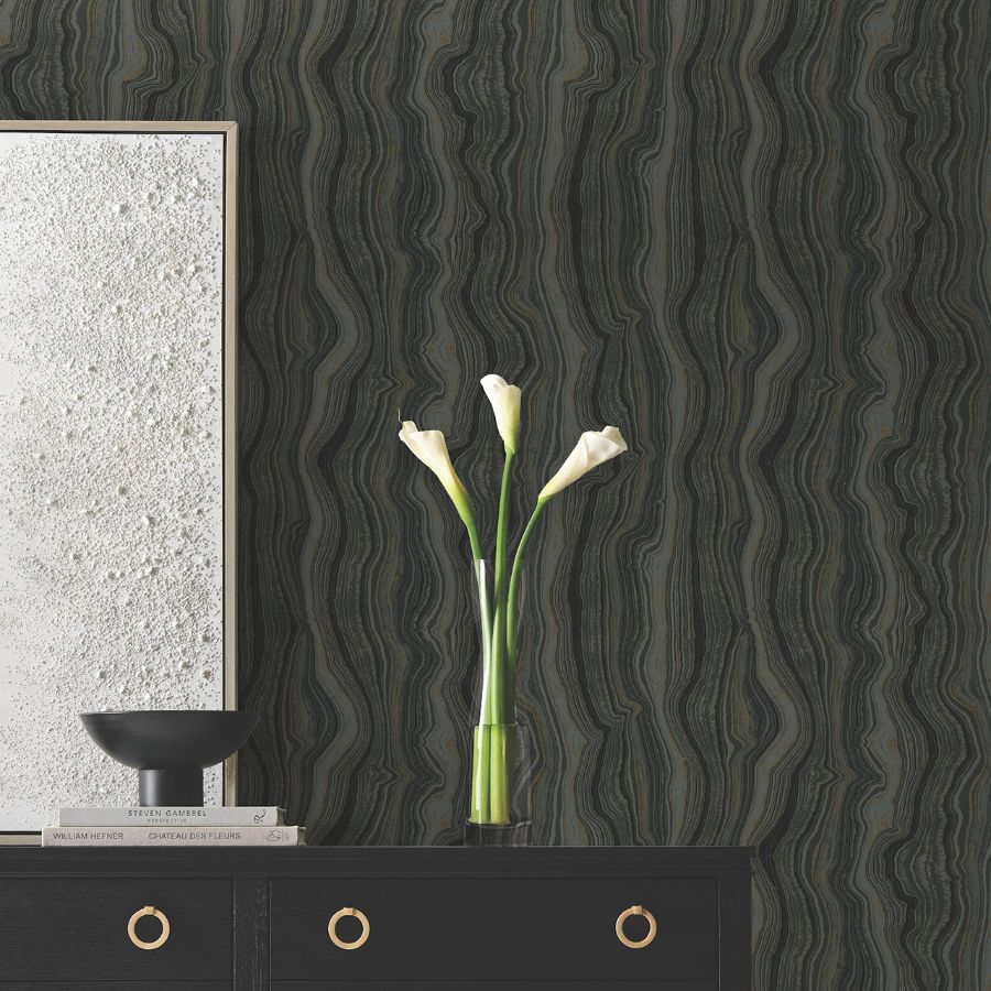 Purchase Df3326 | Decadence Ii, Mineral Shimmer Black & Gold - Candice Olson Wallpaper
