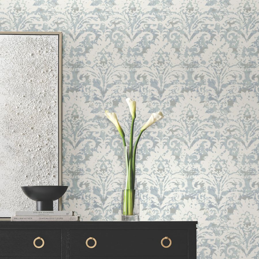 Purchase Df3335 | Decadence Ii, Velvet Crush Damask Blue & Pearl - Candice Olson Wallpaper