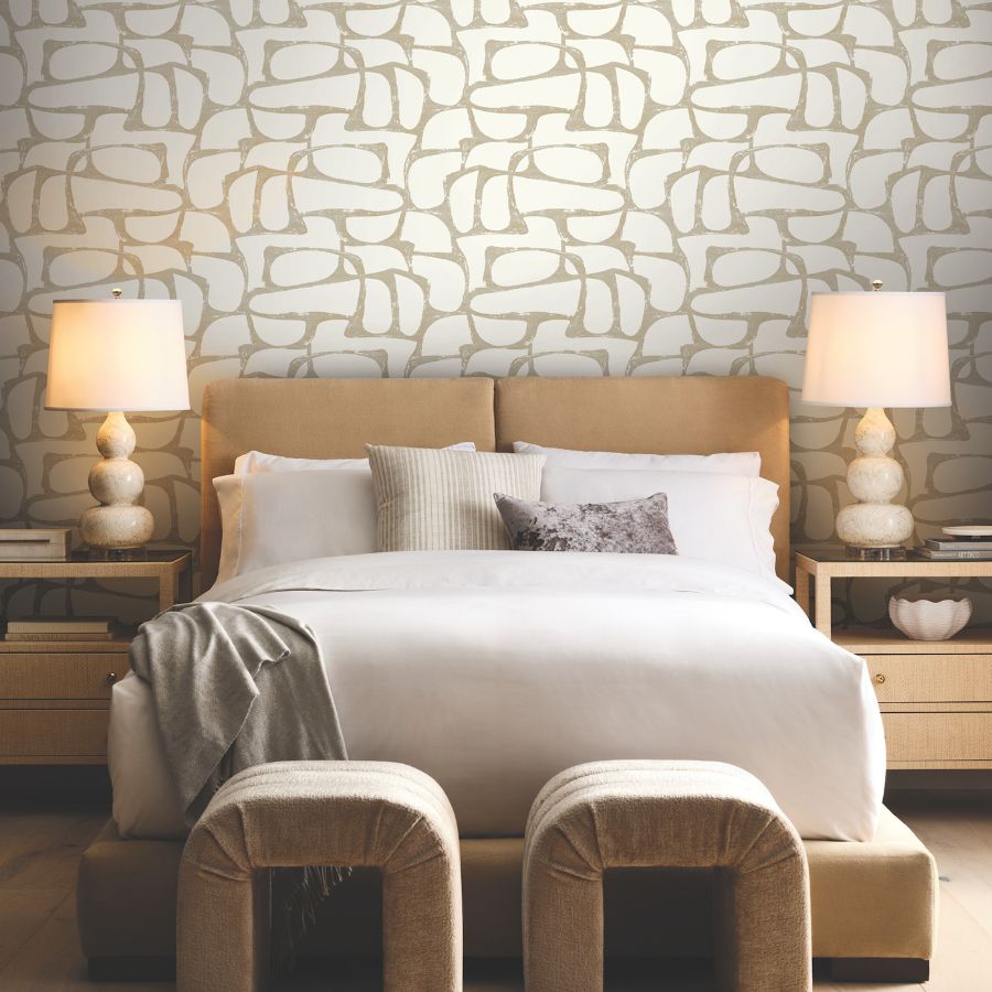 Purchase Df3351 | Decadence Ii, Craftsman Geometric White & Gold - Candice Olson Wallpaper