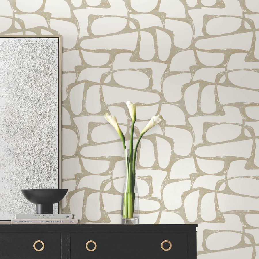Purchase Df3351 | Decadence Ii, Craftsman Geometric White & Gold - Candice Olson Wallpaper