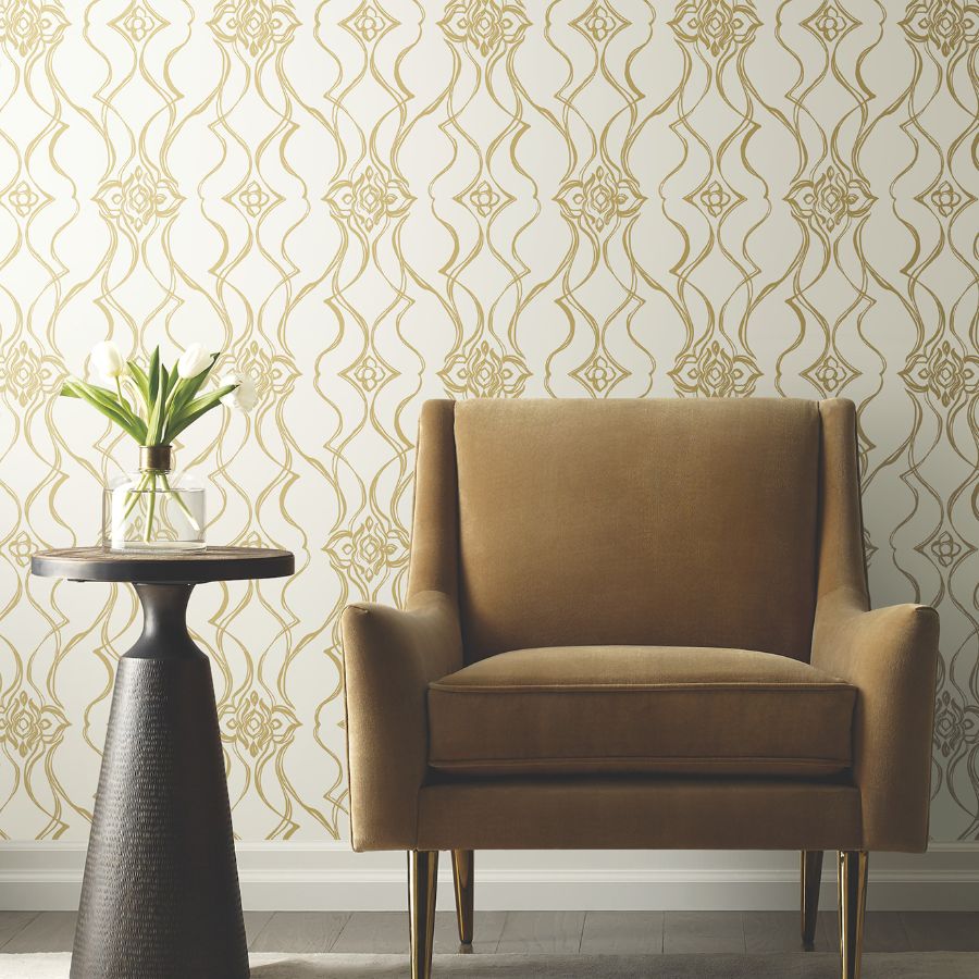 Purchase Df3372 | Decadence Ii, Pirouette White & Gold - Candice Olson Wallpaper