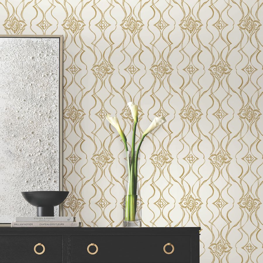 Purchase Df3372 | Decadence Ii, Pirouette White & Gold - Candice Olson Wallpaper
