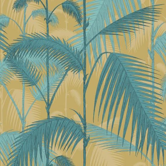 Sample F111-2003L Palm Jungle Orchre and Petrol by Cole and Son Fabric