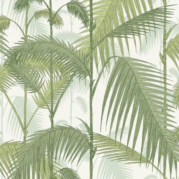 Sample F111-2007L Palm Jungle Olv Grn On Wht by Cole and Son Fabric