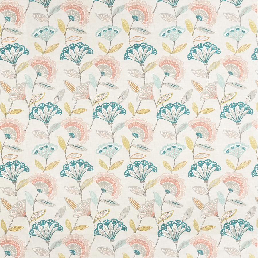 Sample F1462-02 Bohemia Coral/Teal Botanical Clarke And Clarke Fabric