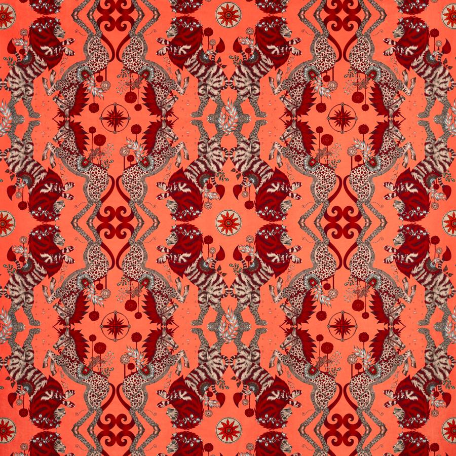 Looking F1474/01 Caspian Velvet Coral Animal/Insect by Clarke And Clarke Fabric
