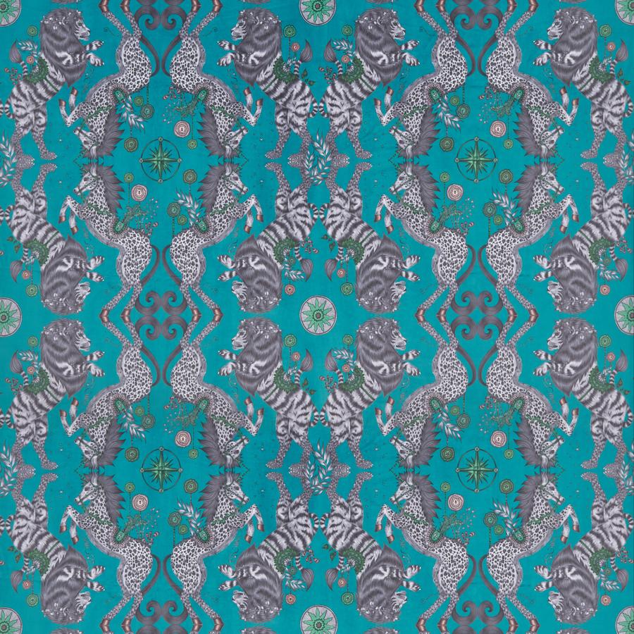 Sample F1474-03 Caspian Velvet Teal Animal/Insect Clarke And Clarke Fabric