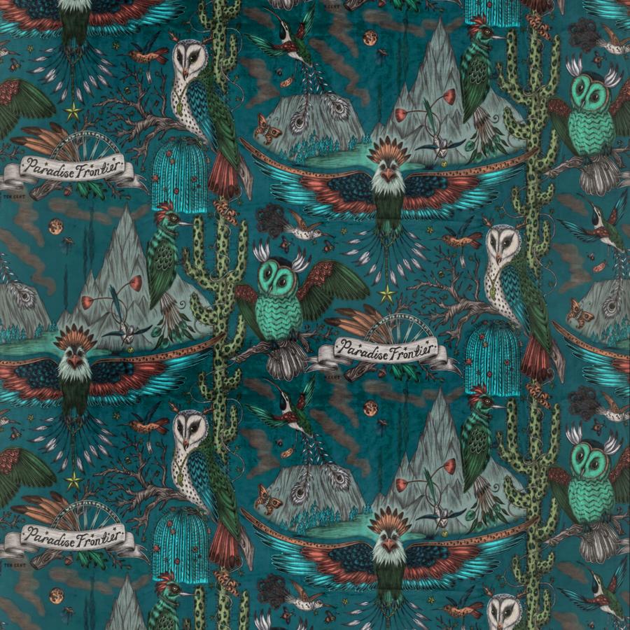 Sample F1476-01 Frontier Velvet Teal Animal/Insect Clarke And Clarke Fabric