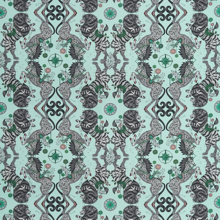 Sample F1482-01 Caspian Satin Aqua Animal/Insect Clarke And Clarke Fabric