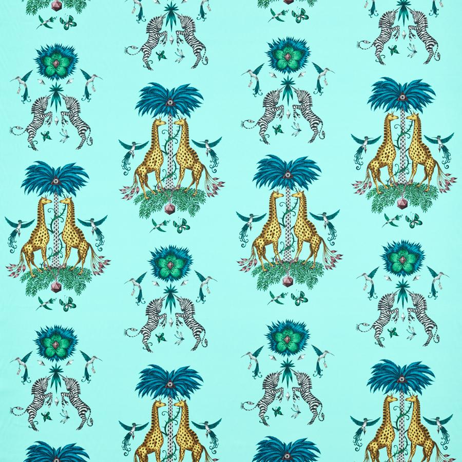 Find F1483/01 Creatura Satin Turquoise Animal/Insect by Clarke And Clarke Fabric