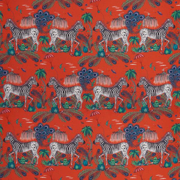 Sample F1484/02 Lost World Satin Red Animal/Insect Clarke And Clarke Fabric