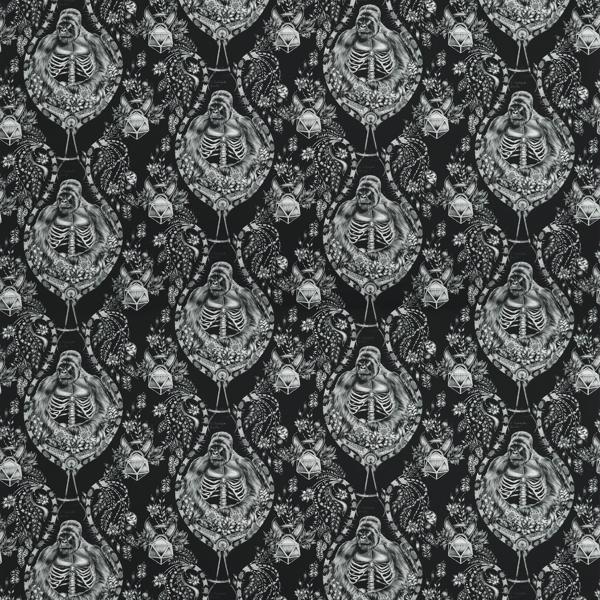 Save F1486/01 Silverback Satin Black Animal/Insect by Clarke And Clarke Fabric
