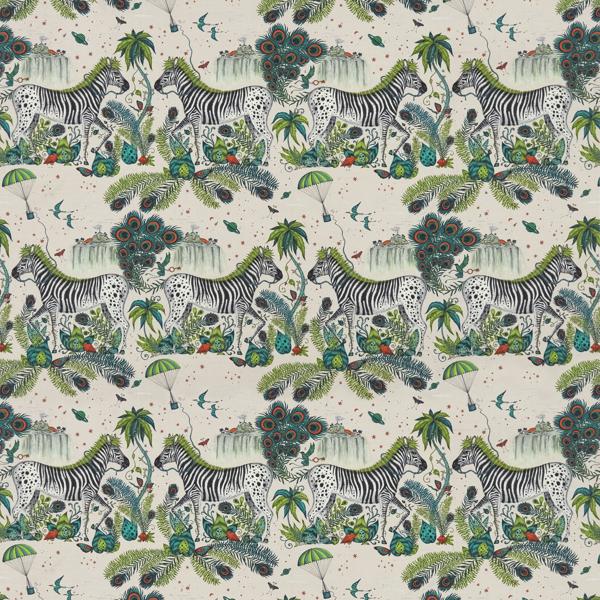 Sample F1491/01 Lost World Linen Green Animal/Insect Clarke And Clarke Fabric