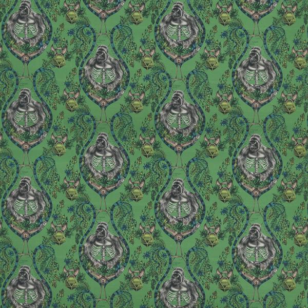 Sample F1494/01 Silverback Linen Green Animal/Insect Clarke And Clarke Fabric