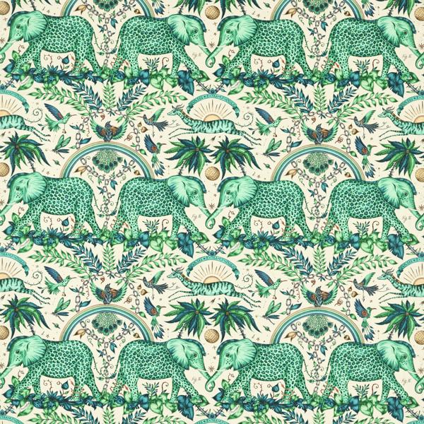 Sample F1495/02 Zambezi Linen Green Animal/Insect Clarke And Clarke Fabric