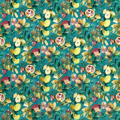Sample -F1515/04 | Fruta Teal Velvet Botanical & Floral - Clarke And Clarke Fabric