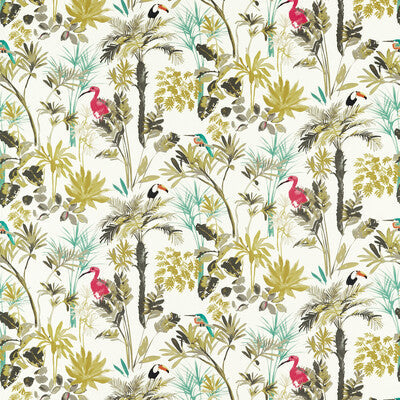 Sample -F1518/01 | Palm Charcoal/Citron Animal/Insects - Clarke And Clarke Fabric