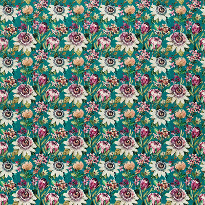 Sample -F1520/04 | Paradise Teal Velvet Botanical & Floral - Clarke And Clarke Fabric