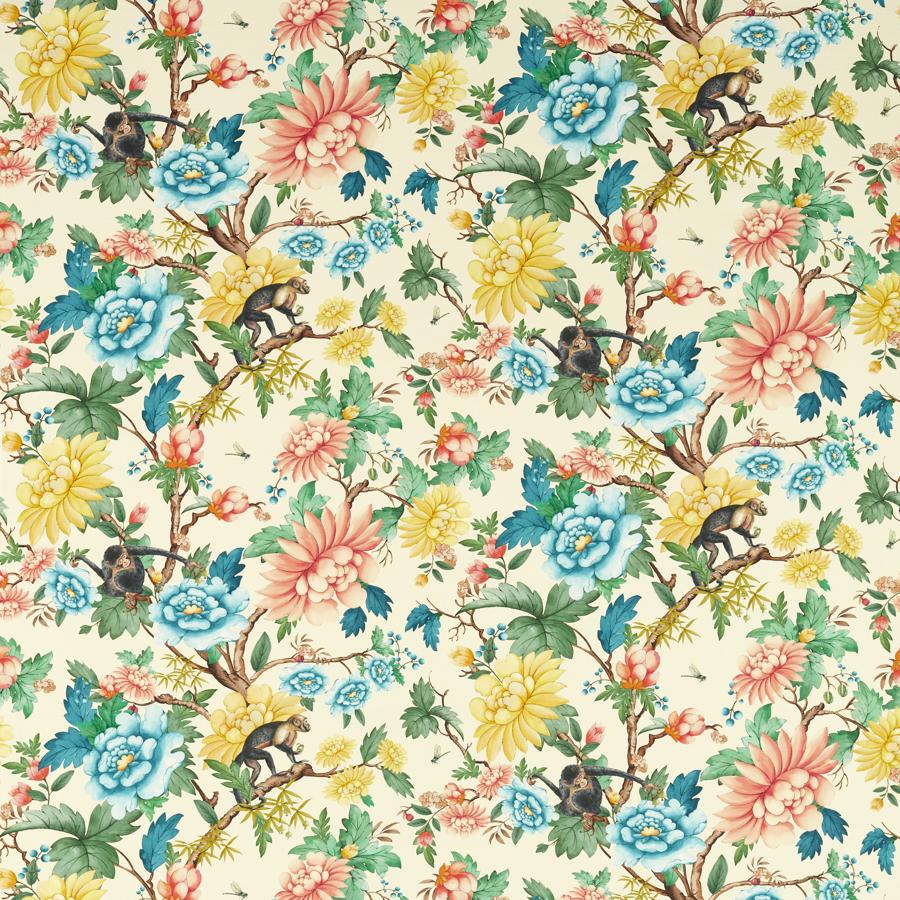 Sample F1603-01 Sapphire Garden Ivory Animal/Insects Clarke And Clarke Fabric