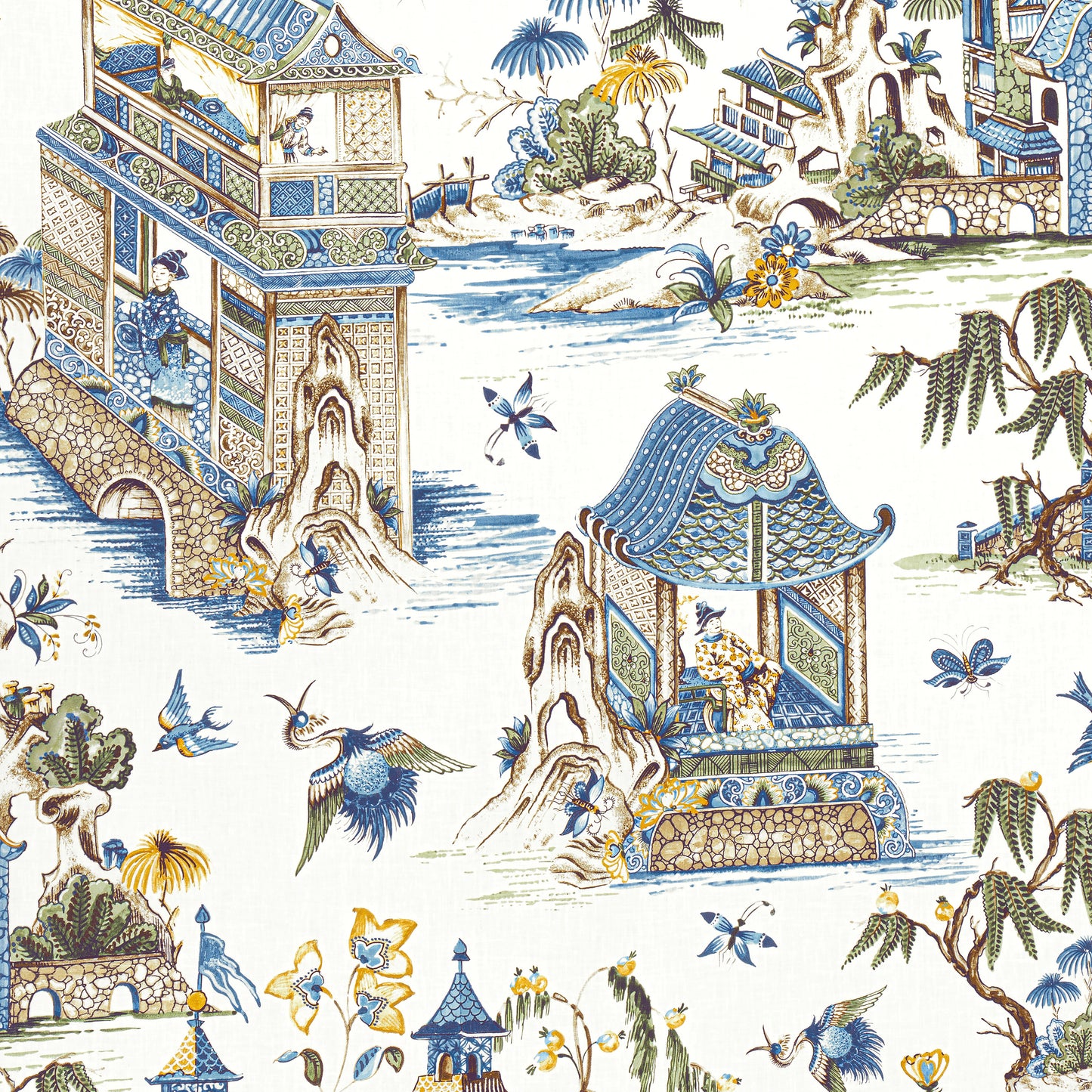 Purchase Thibaut Fabric Pattern number F913613 pattern name Grand Palace color Blue and Green