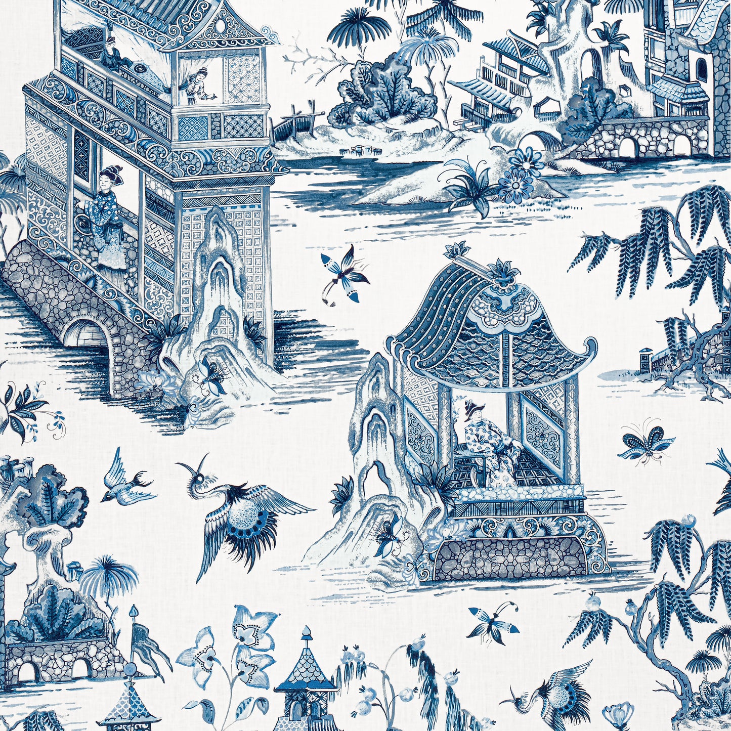 Purchase Thibaut Fabric Pattern number F913614 pattern name Grand Palace color Blue and White