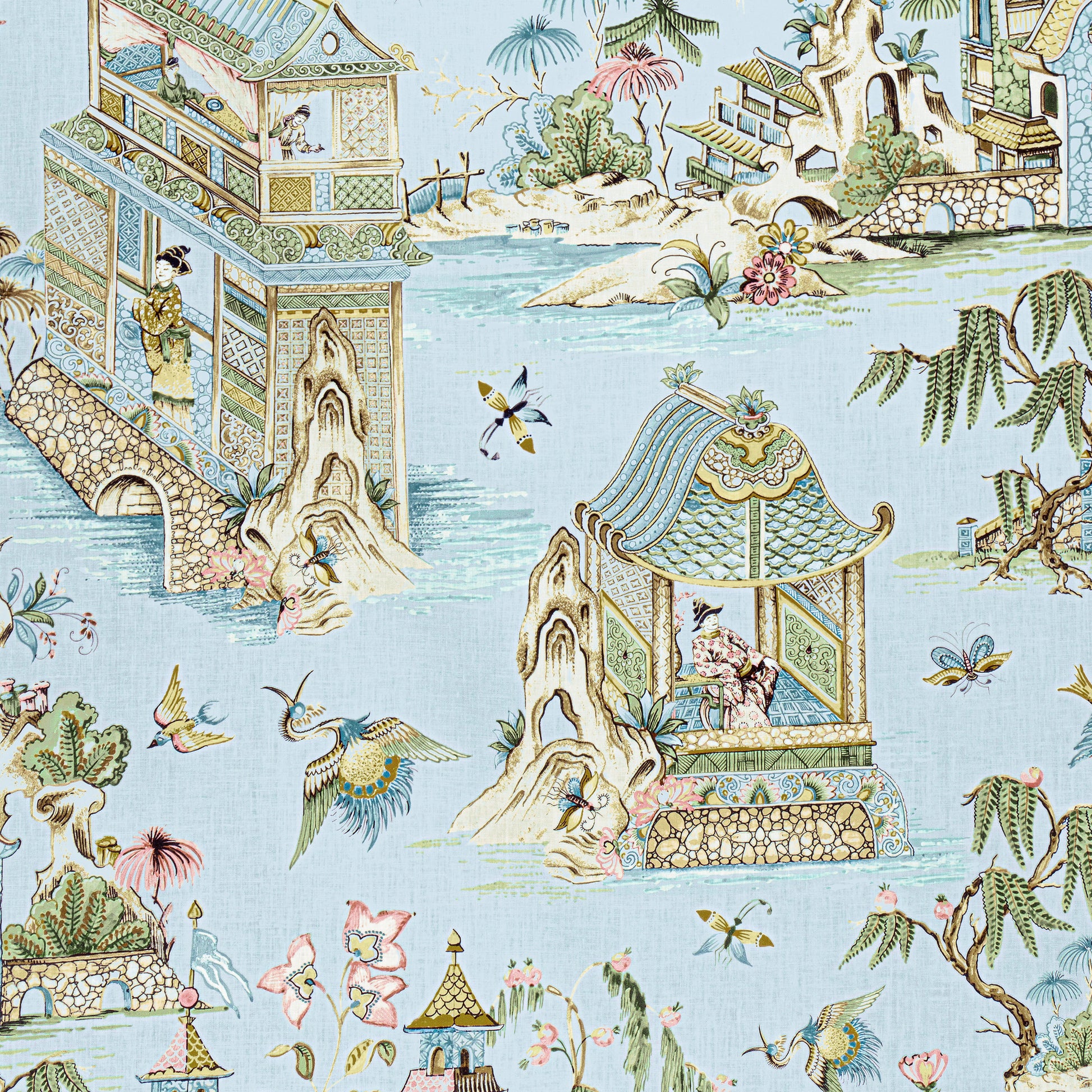 Purchase Thibaut Fabric Pattern# F913615 pattern name Grand Palace color Spa Blue