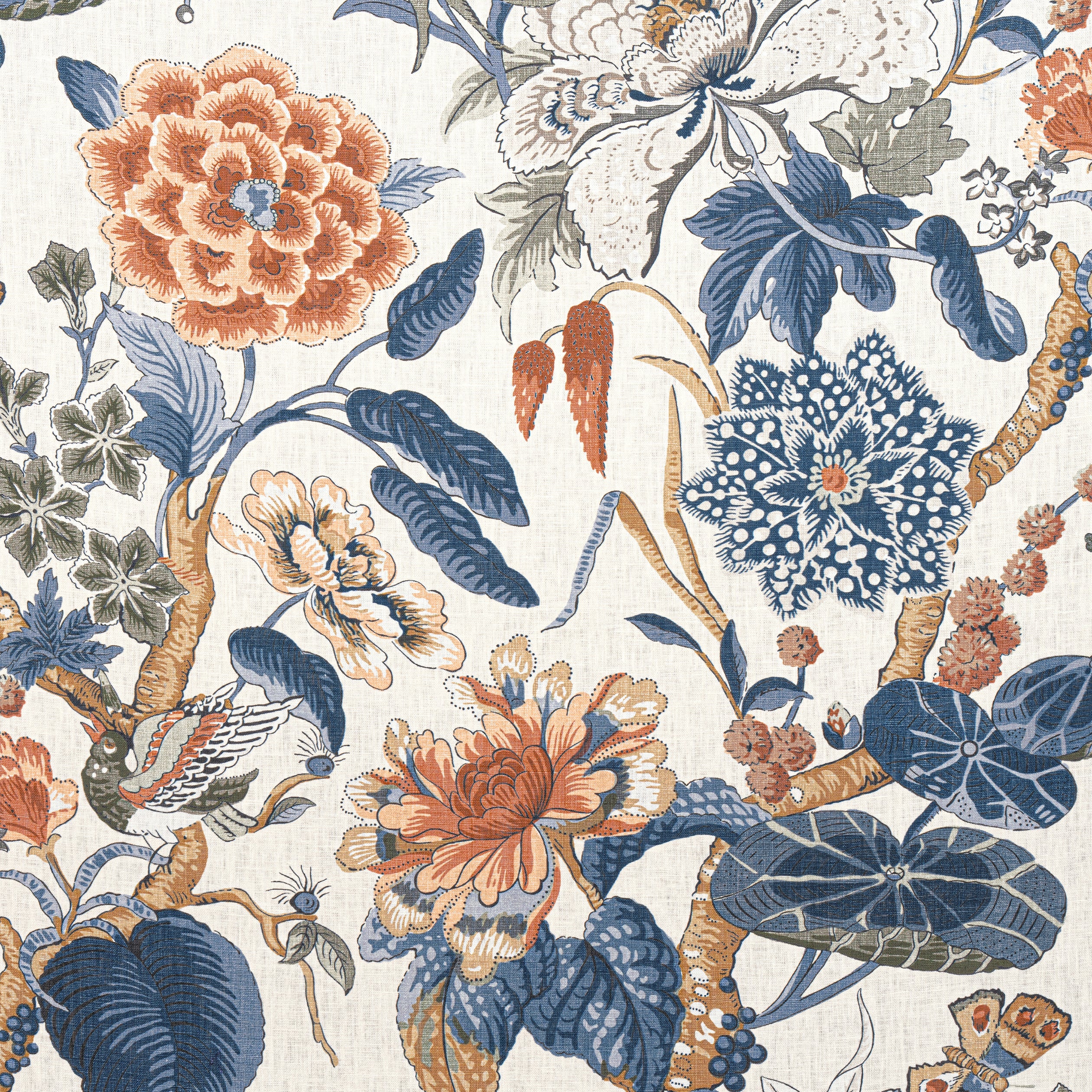 F913655 | Hill Garden, Brick and Navy - Thibaut Fabric