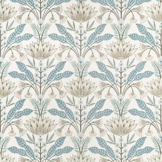Search Thibaut Fabric Product F914611 pattern name Lotus color name Spa Blue.