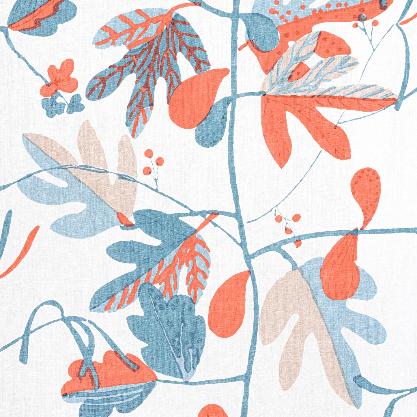 Purchase Thibaut Fabric Item# F916207 pattern name Matisse Leaf color French Blue and Coral