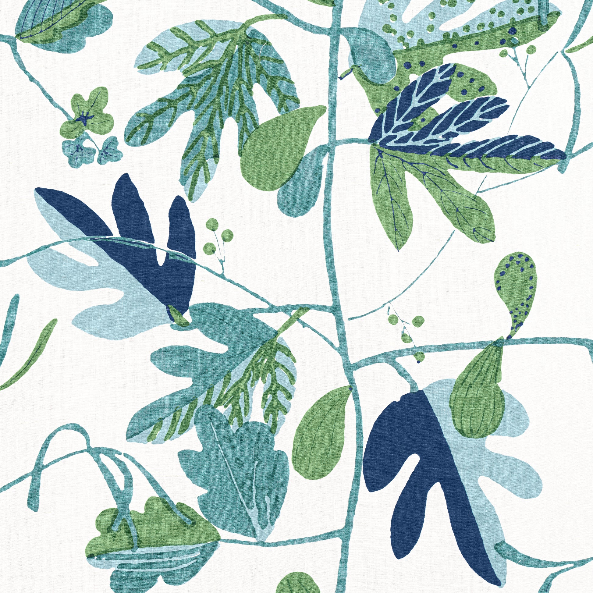 Purchase Thibaut Fabric Product# F916209 pattern name Matisse Leaf color Green and Blue